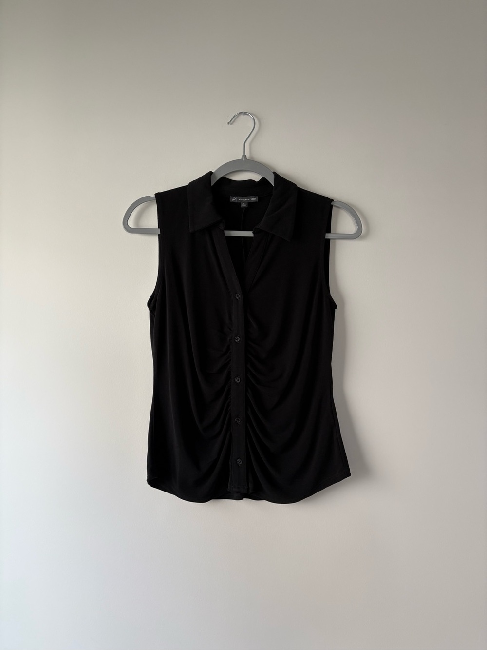 Adrianna Papell Sleeveless Button-Front Ruched Black Top